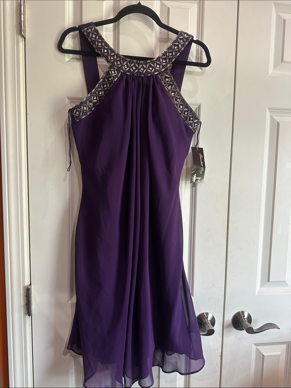 NEW Scarlett Nite Purple One-Shoulder Evening Dress with Beaded Yoke size 6